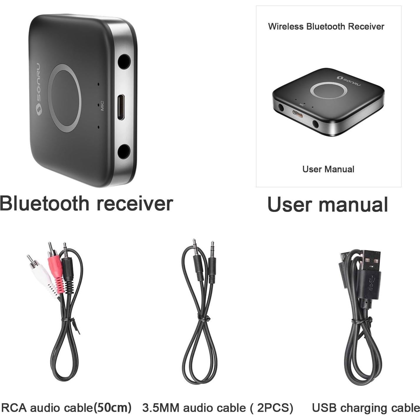 Adaptador Bluetooth 5.3 SONRU Receptor Audio Inalámbrico AUX