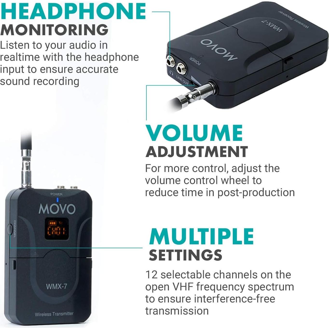 Sistema Inalámbrico Movo WMX-7, 12 Canales VHF, 2 Micrófonos