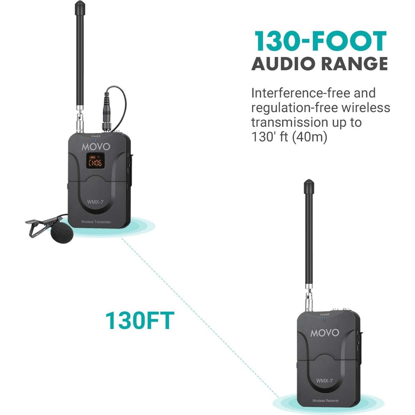 Sistema Inalámbrico Movo WMX-7, 12 Canales VHF, 2 Micrófonos