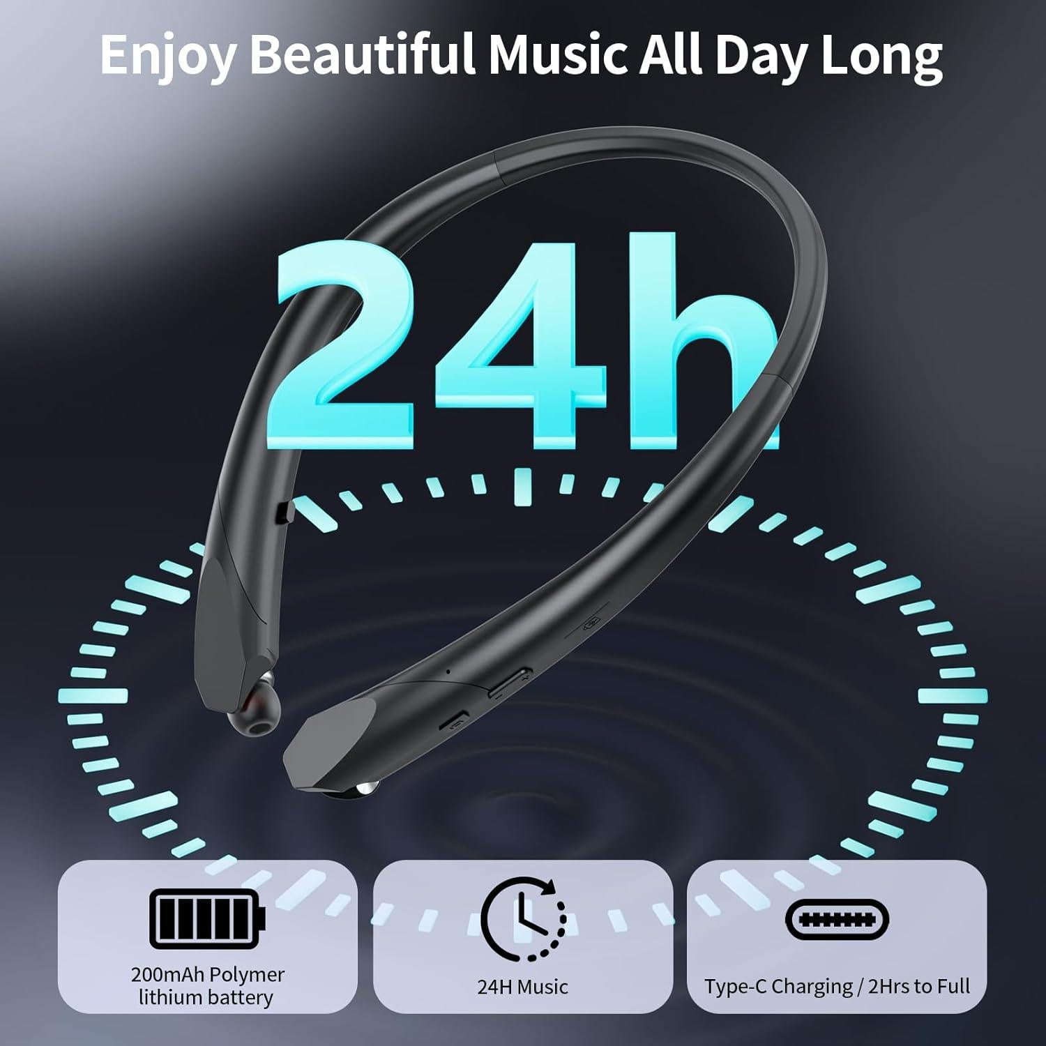 Auriculares Bluetooth LHKLUK 911 Diadema Retráctil IPX5 Negro