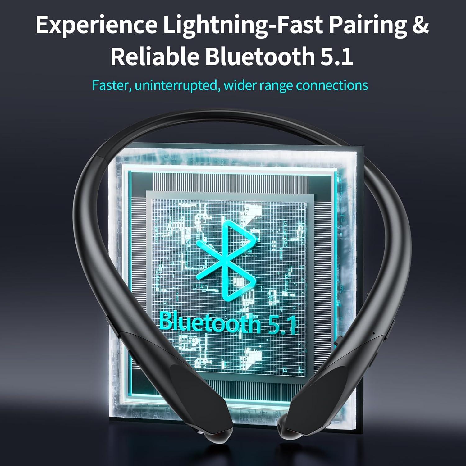 Auriculares Bluetooth LHKLUK 911 Diadema Retráctil IPX5 Negro