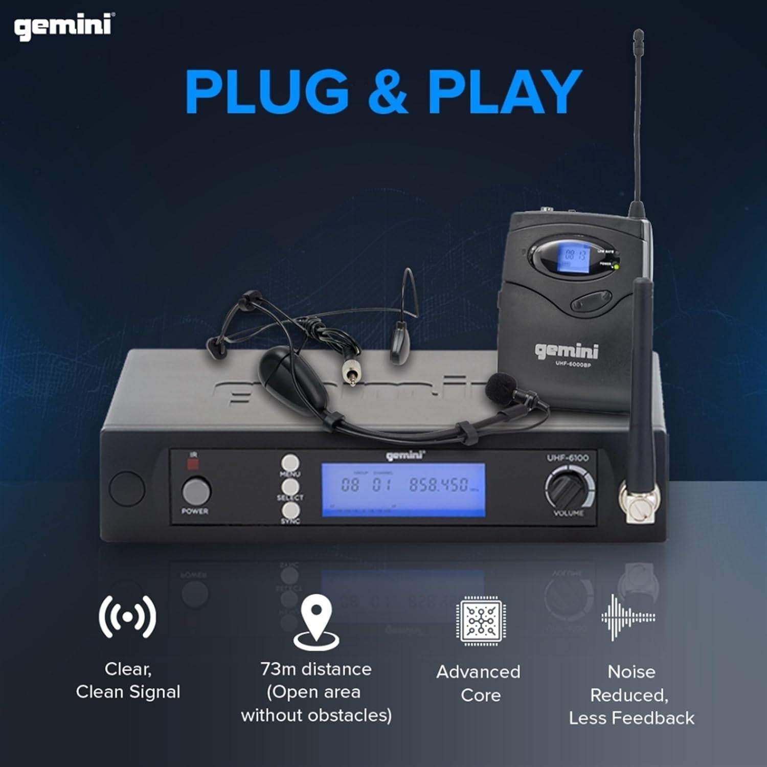 Sistema de Micrófono Inalámbrico Gemini Sound UHF-6100HL - Diadema y Lavalier