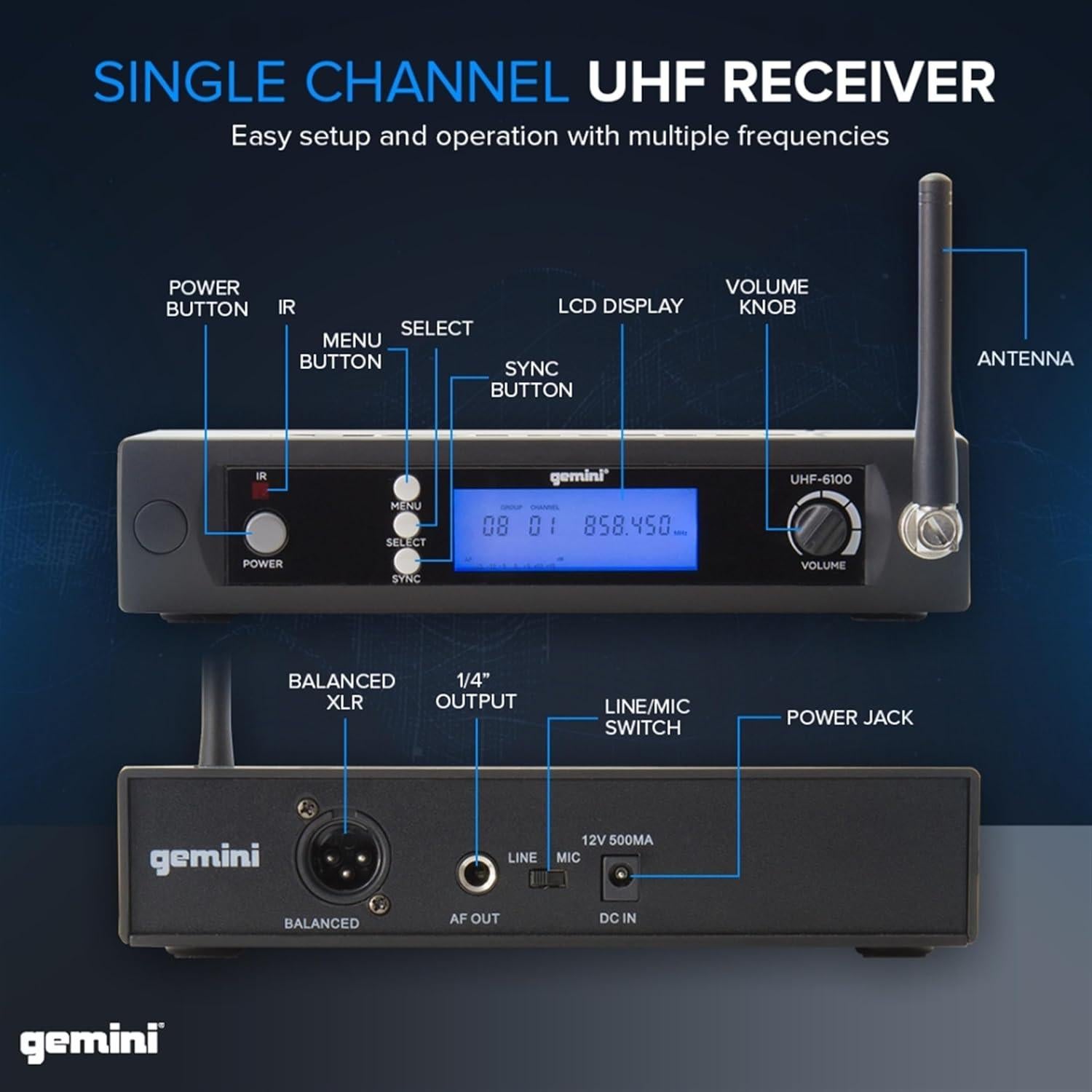 Sistema de Micrófono Inalámbrico Gemini Sound UHF-6100HL - Diadema y Lavalier