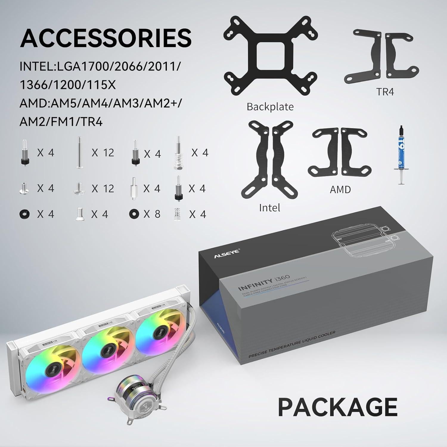 ALSEYE i360 Refrigeración Líquida CPU 360mm ARGB PWM - Blanco