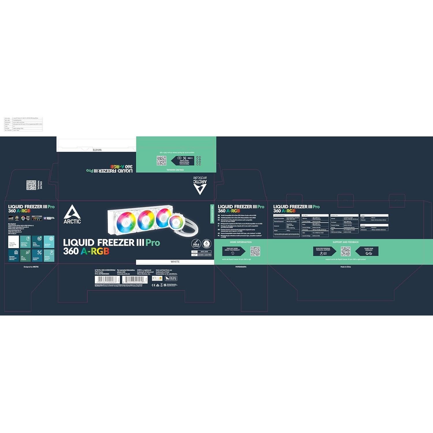 Enfriador de CPU AIO ARCTIC Liquid Freezer III Pro 360 A-RGB Blanco