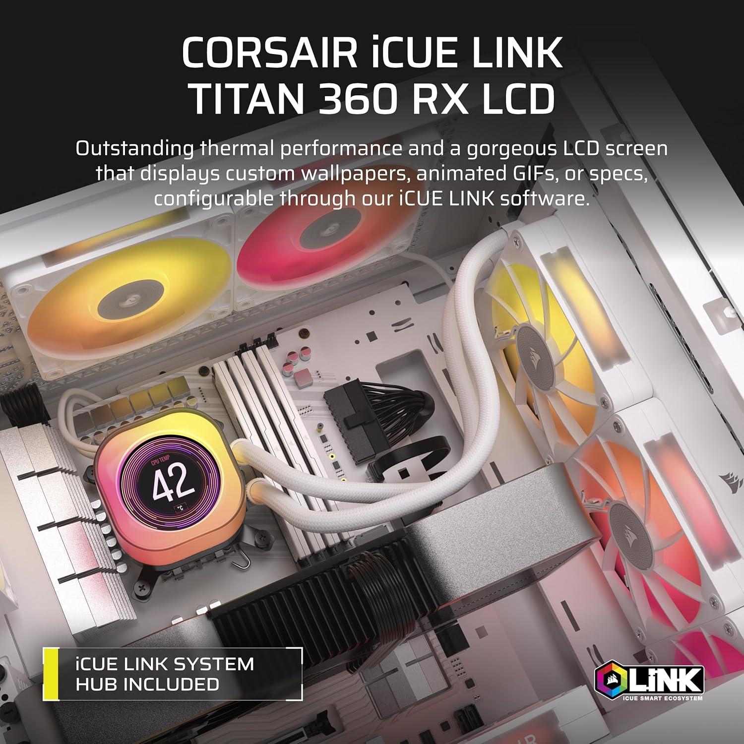 Enfriador de CPU CORSAIR iCUE Link Titan RX LCD 360mm AIO Blanco