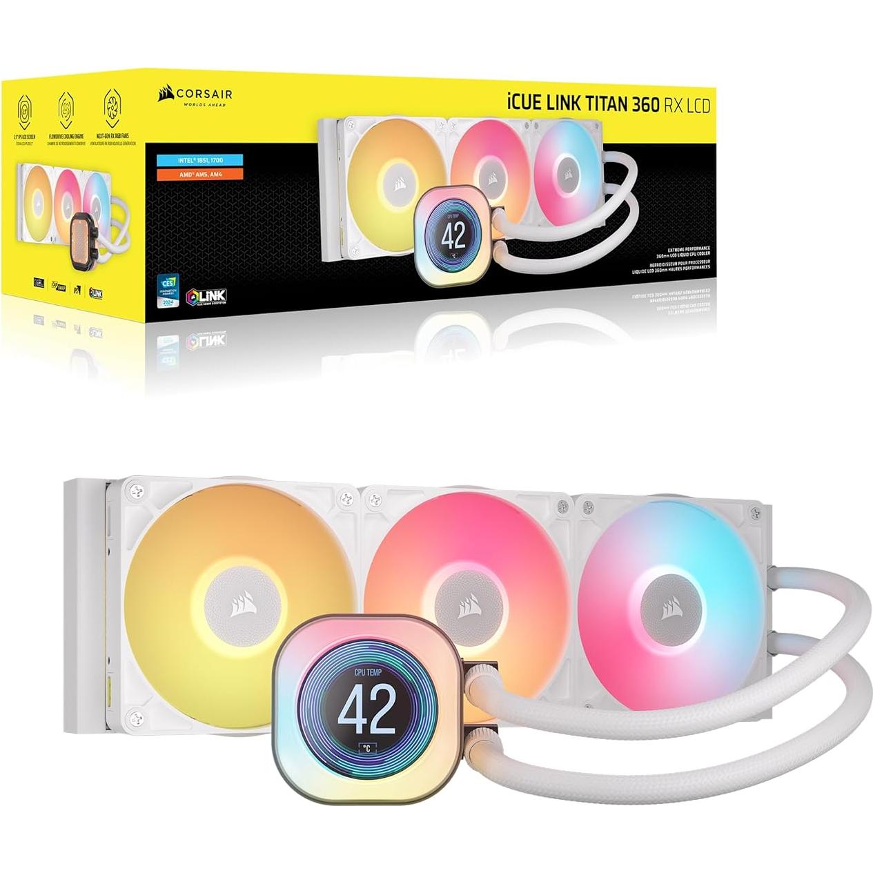 Enfriador de CPU CORSAIR iCUE Link Titan RX LCD 360mm AIO Blanco