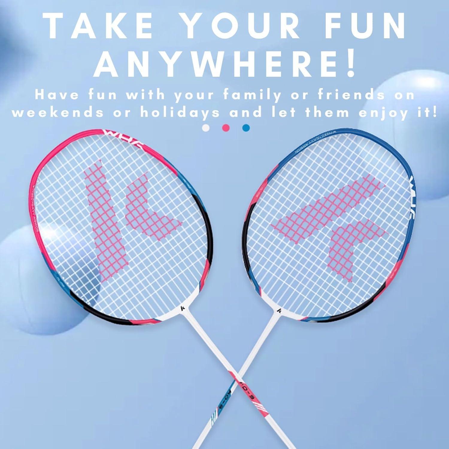 Conjunto de Bádminton Kawasaki - 2 Raquetas de Carbono y 3 Volantes