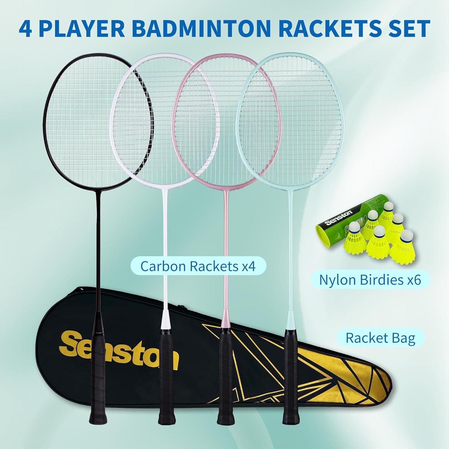 Conjunto de 4 Raquetas de Bádminton Senston YP-1100 - Fibra de Carbono, 90g
