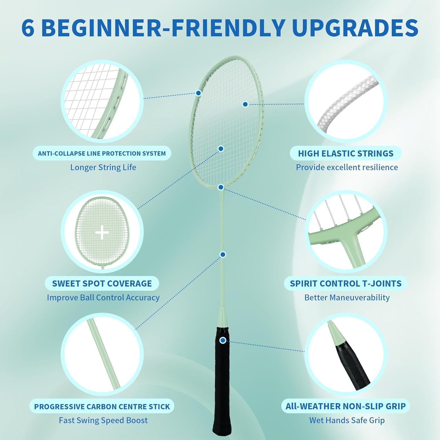 Conjunto de 4 Raquetas de Bádminton Senston YP-1100 - Fibra de Carbono, 90g