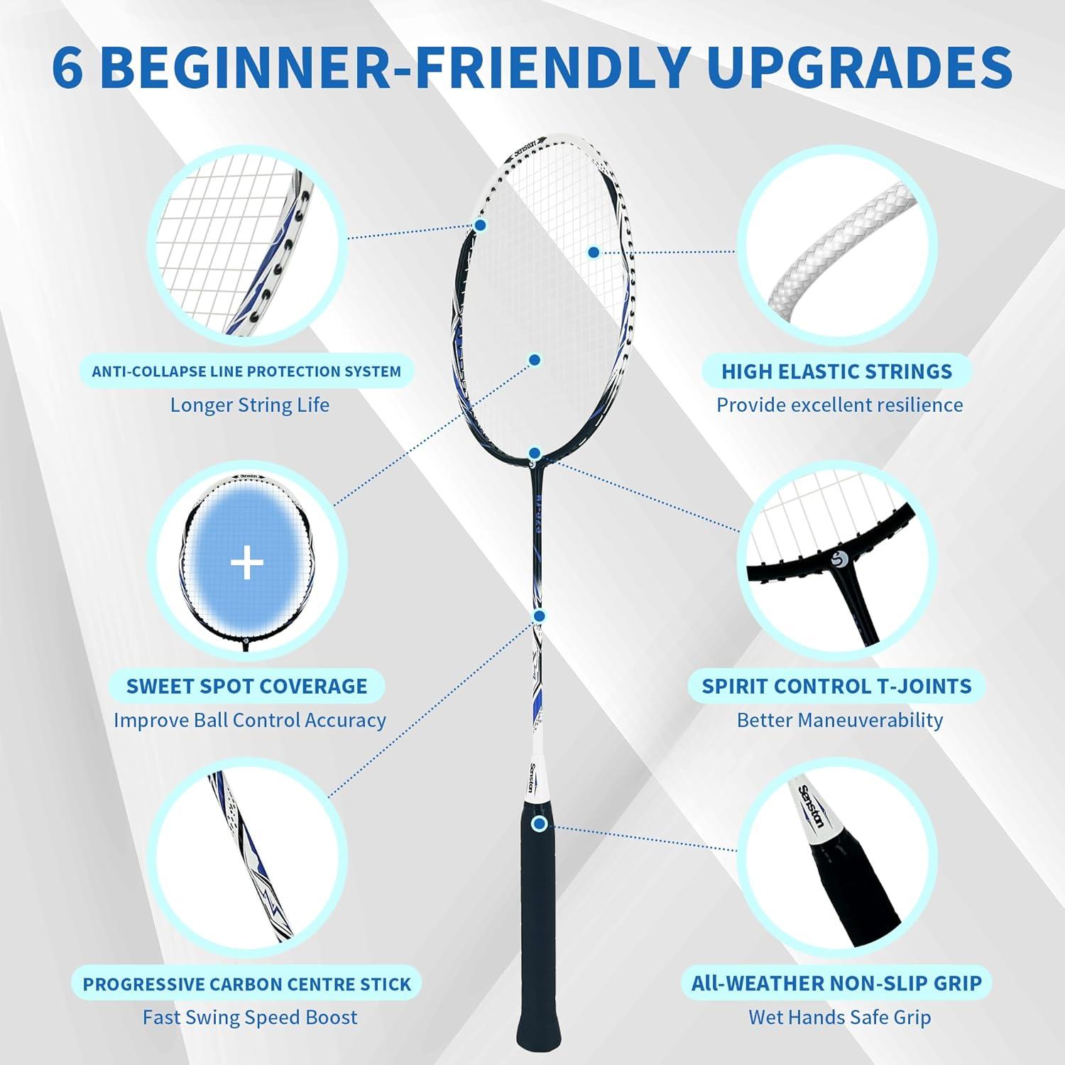 Juego de Raquetas de Bádminton Senston KJ-523 - 2 Raquetas, 6 Volantes