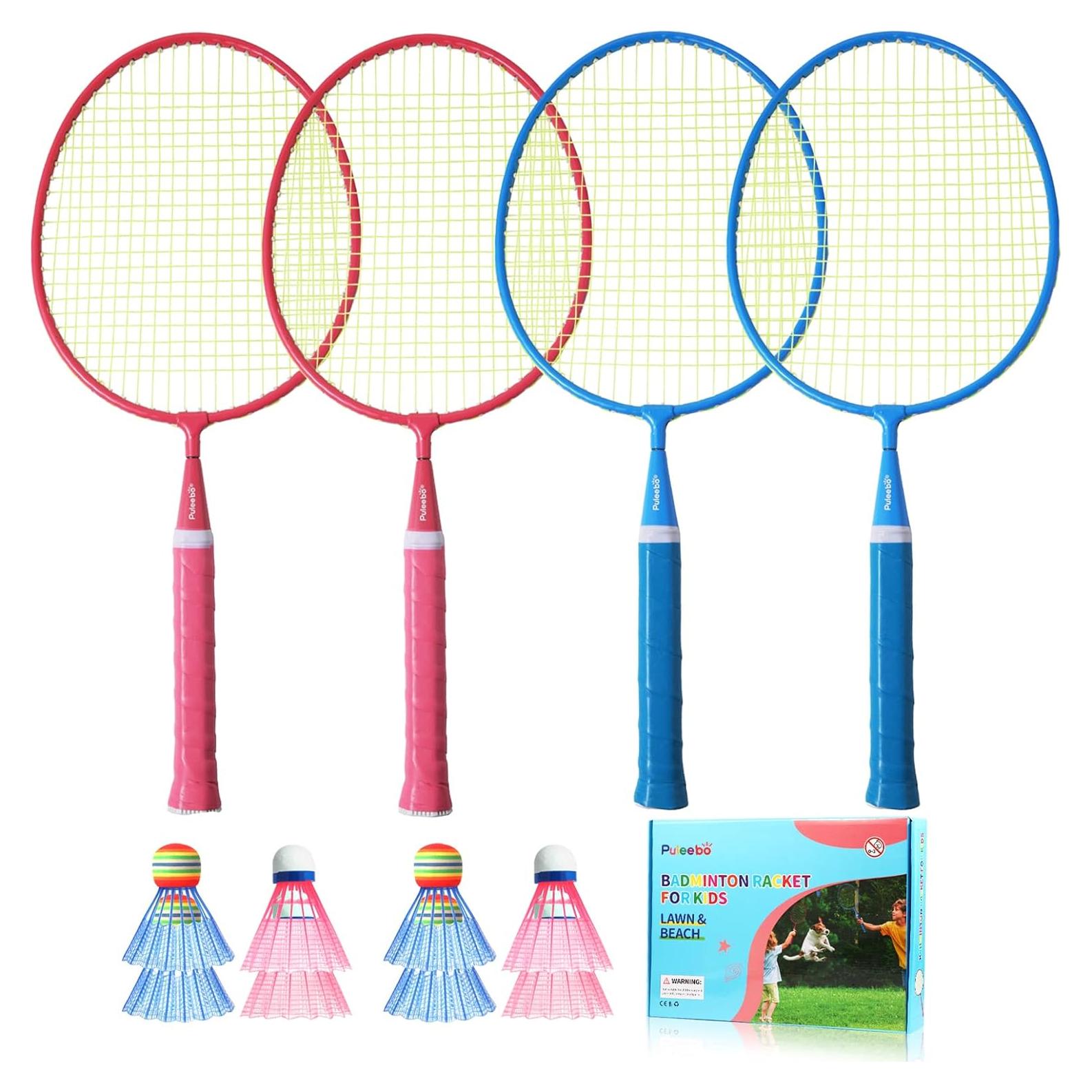 Set de Raquetas de Bádminton PULEEBO para Niños - 4 Raquetas y 8 Volantes