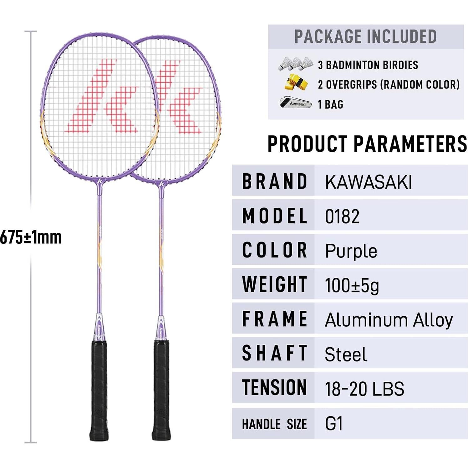 Set de Bádminton Kawasaki 2 Raquetas 3 Volantes Bolsa