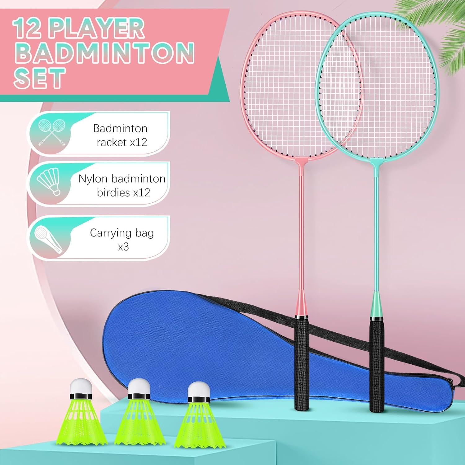 Juego de 12 Raquetas de Bádminton Chitidr con Volantes y Bolsa