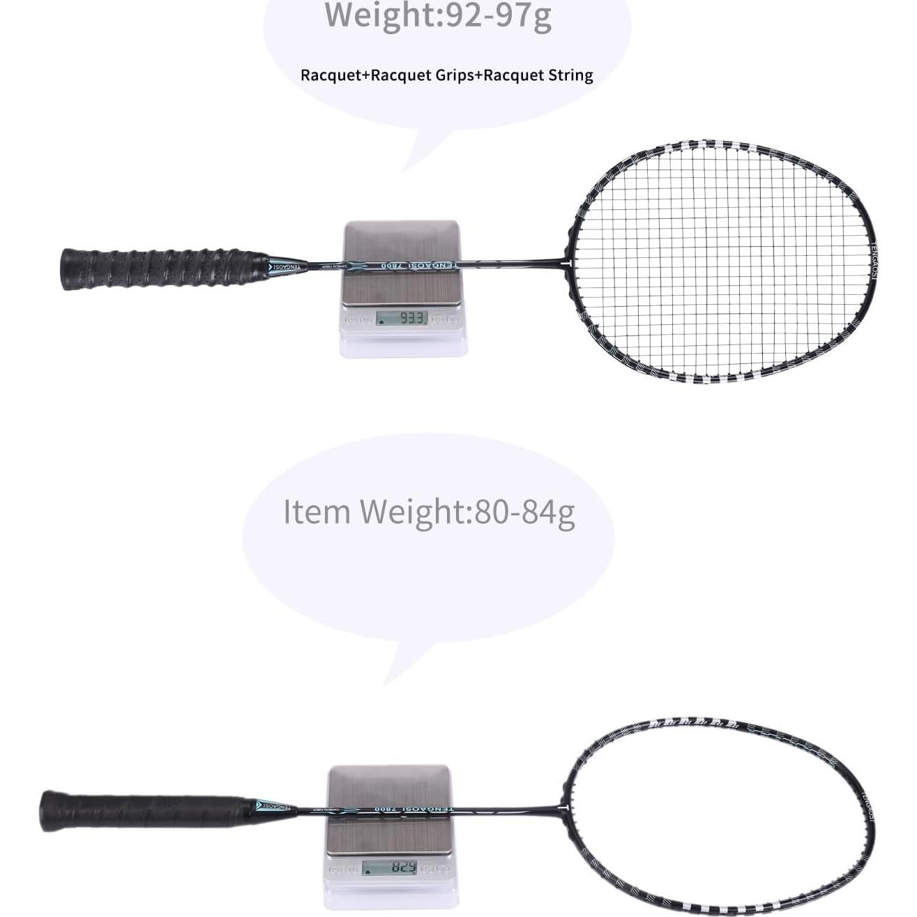 Conjunto de 2 Raquetas de Bádminton TENGAOSI B-7800 Fibra Carbono
