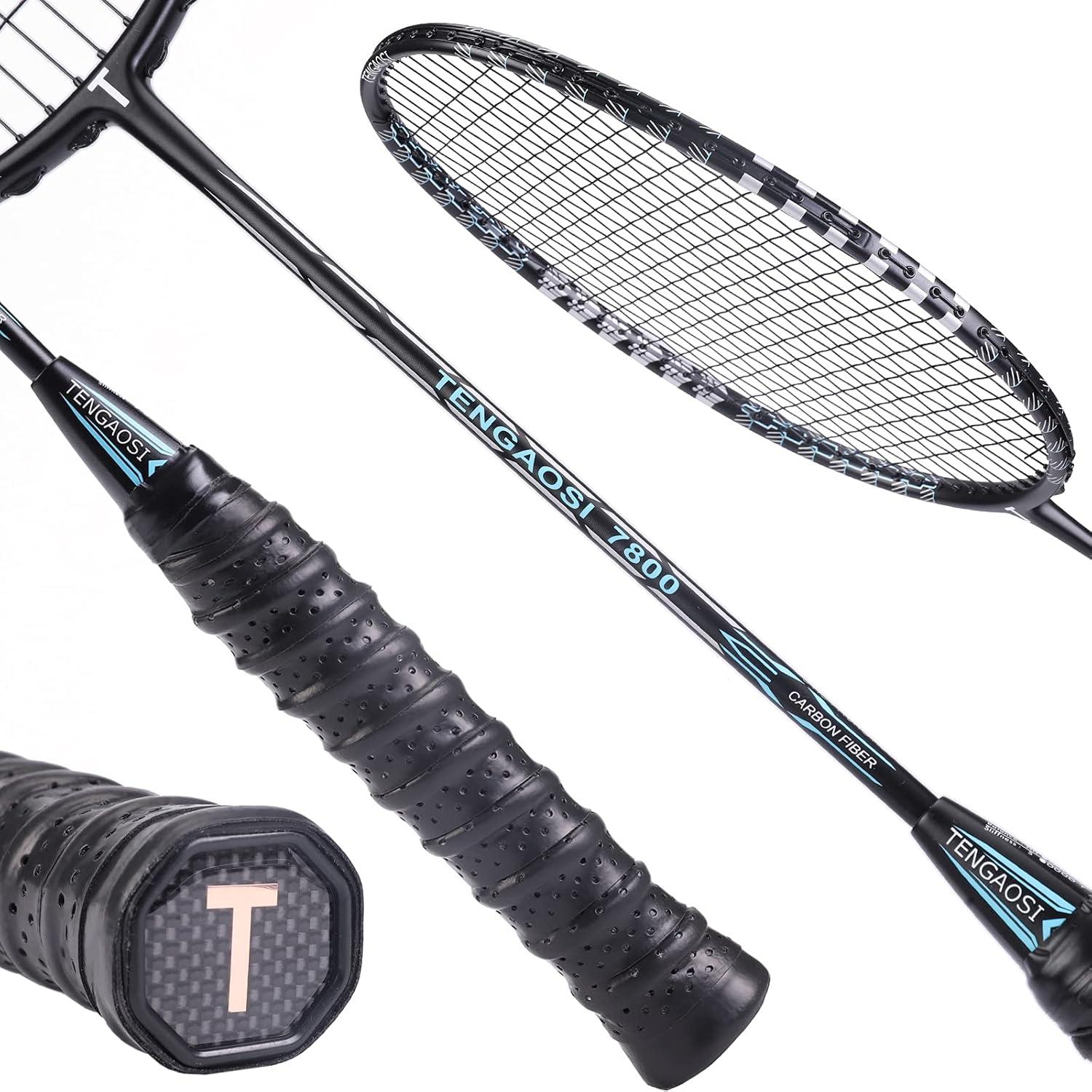 Conjunto de 2 Raquetas de Bádminton TENGAOSI B-7800 Fibra Carbono