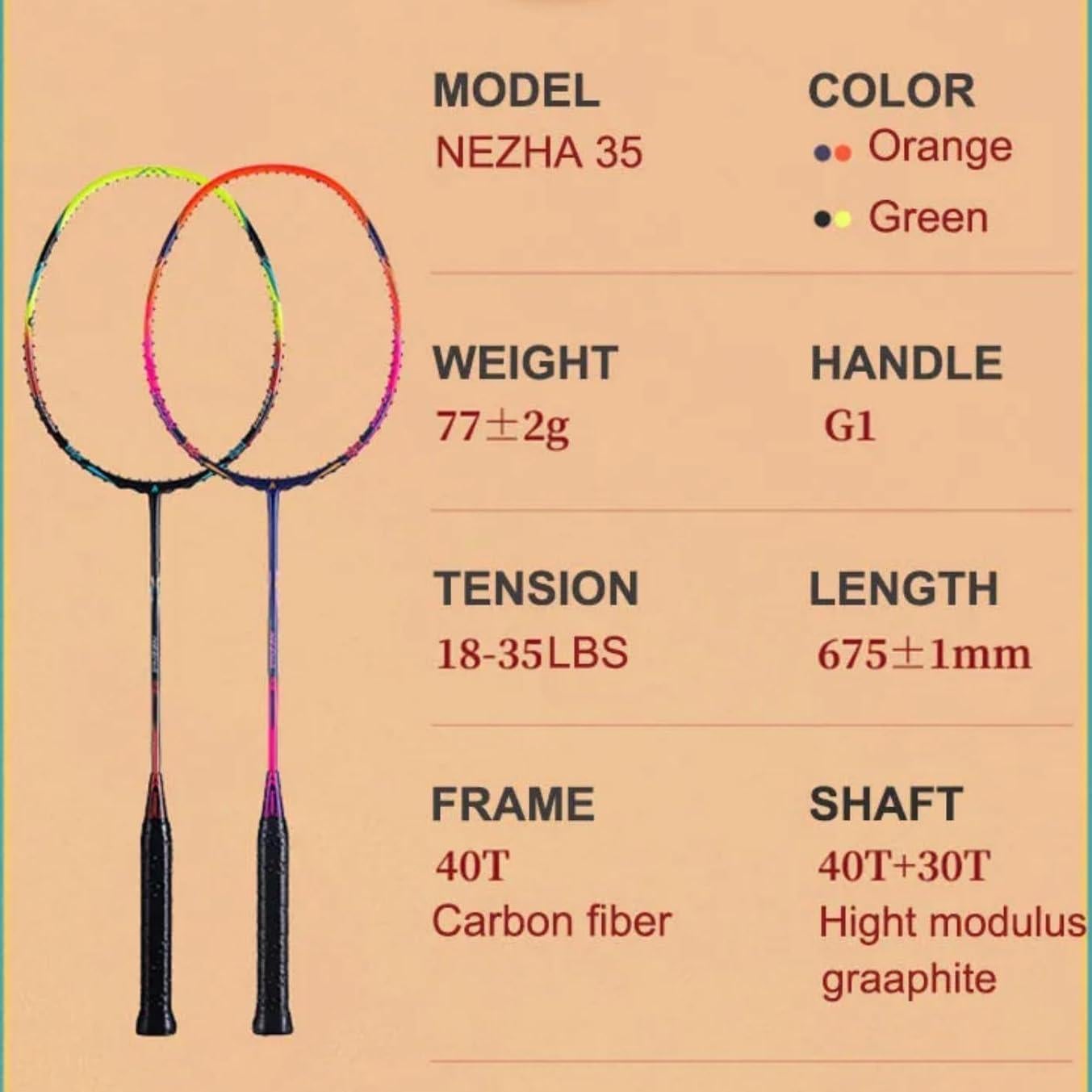 Raqueta de Bádminton Kawasaki NEZHA 35 Naranja 77g Grafito