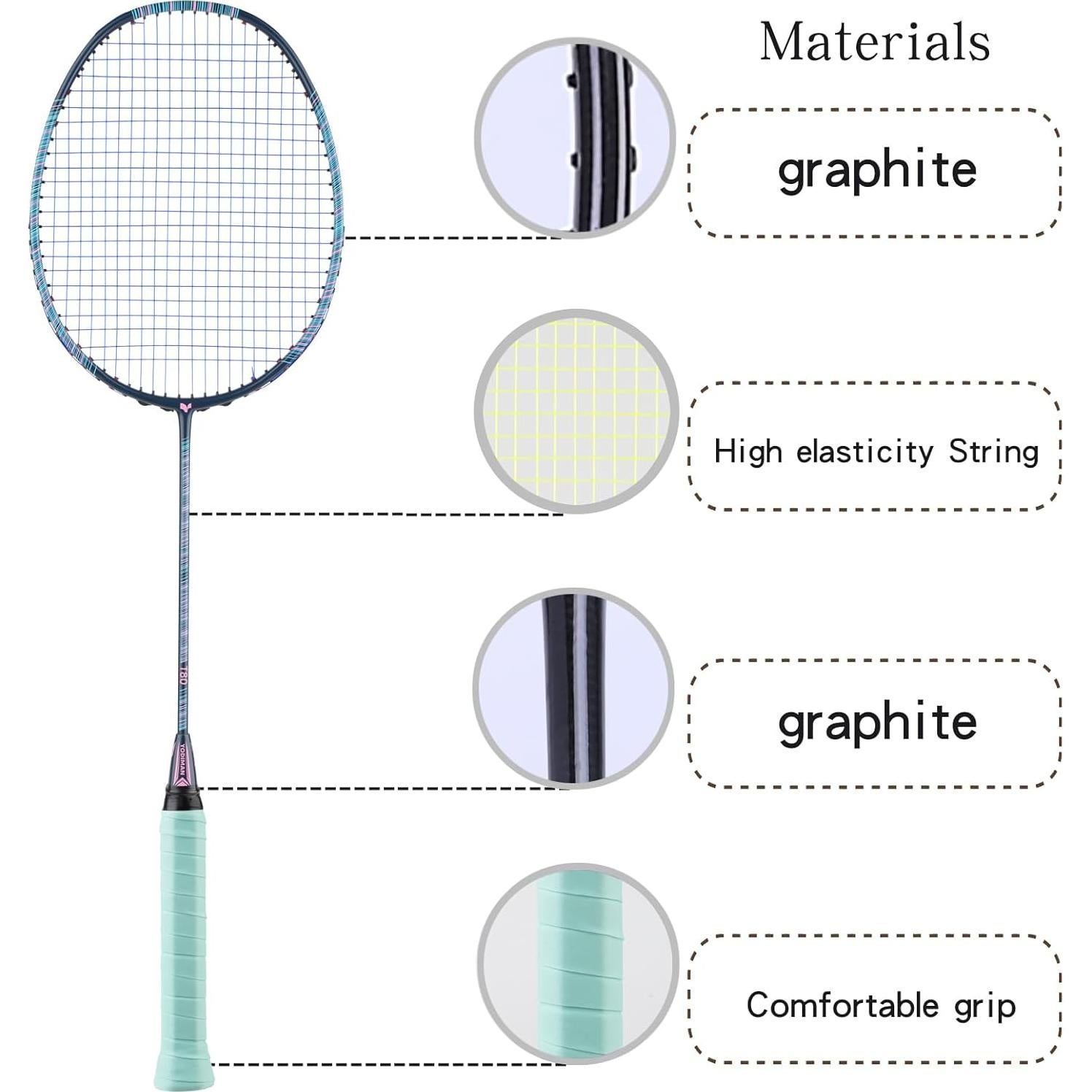 Paquete de 4 Raquetas de Bádminton YPyroblaze de Grafito 75g