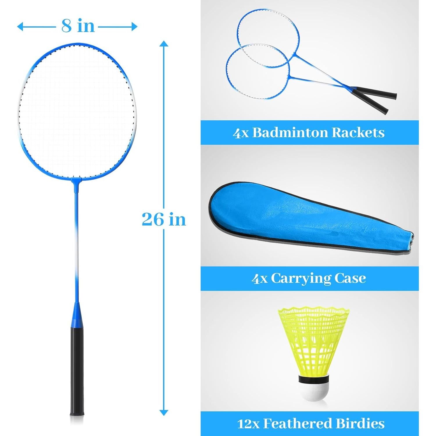 Conjunto de 8 Raquetas de Bádminton Woanger con 12 Volantes