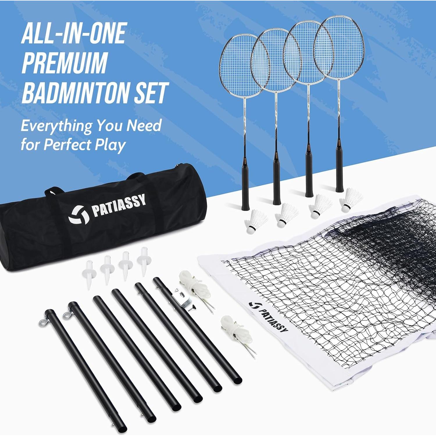 Juego de Bádminton Profesional Patiassy con Red y 4 Raquetas