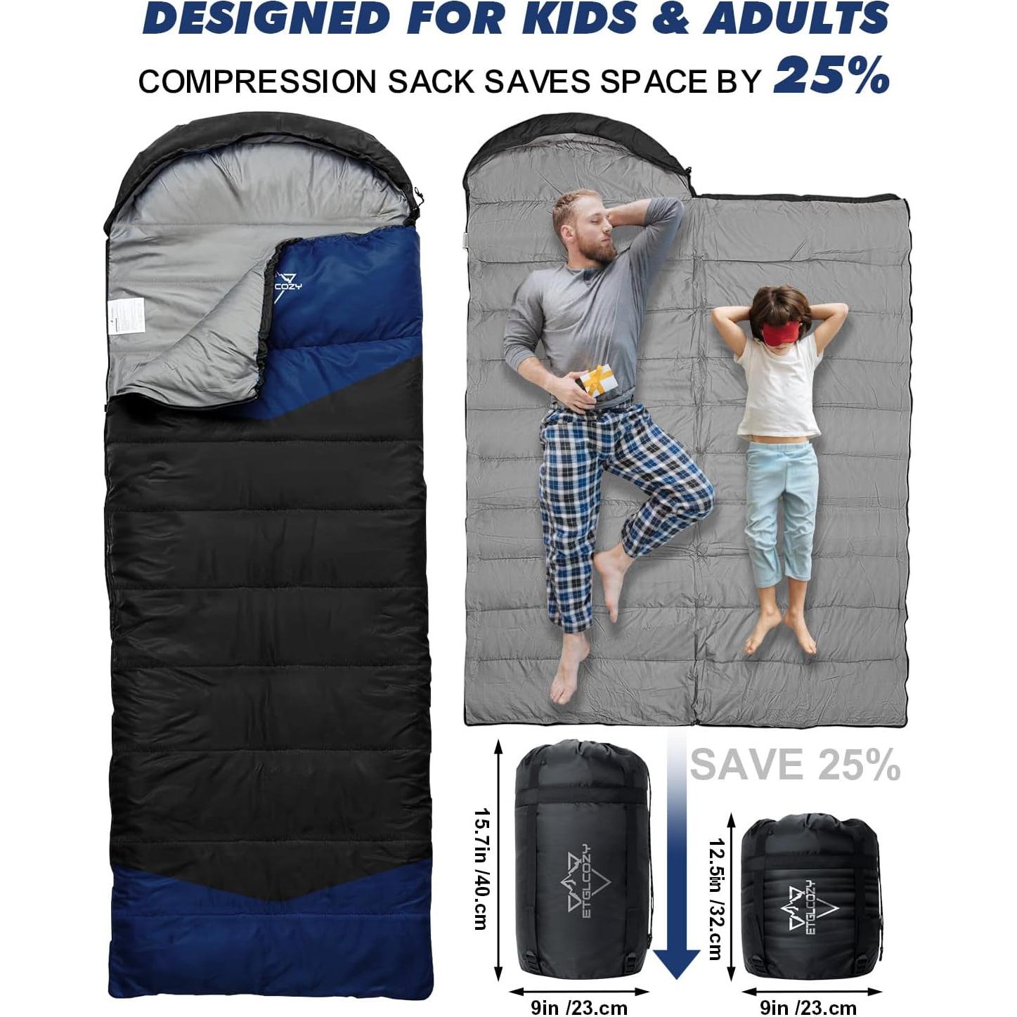 Saco de dormir ETGLCOZY 3 temporadas 220x80cm ligero y compacto