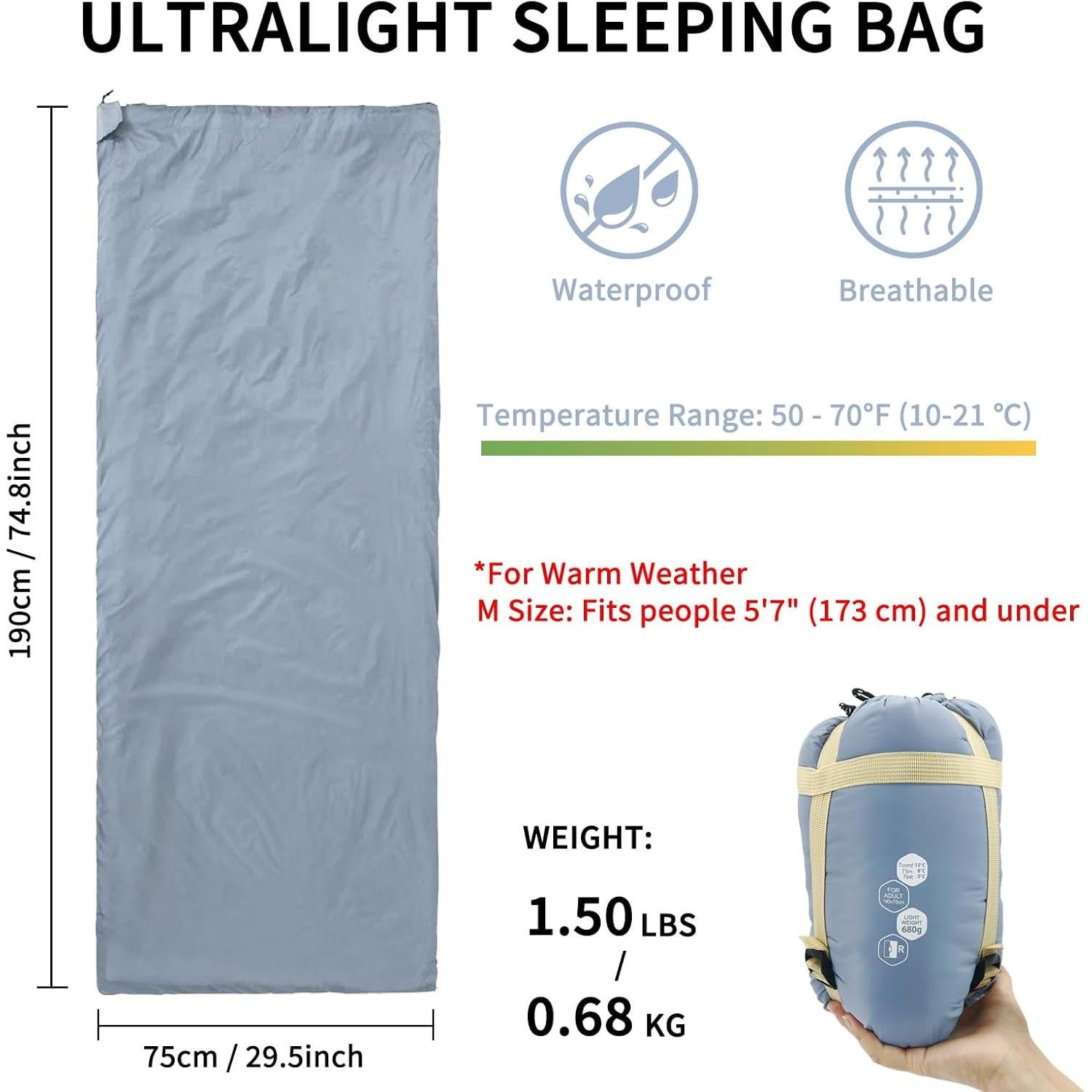 Saco de dormir ultraligero NewDoar CBG017-BlueM 10-21°C