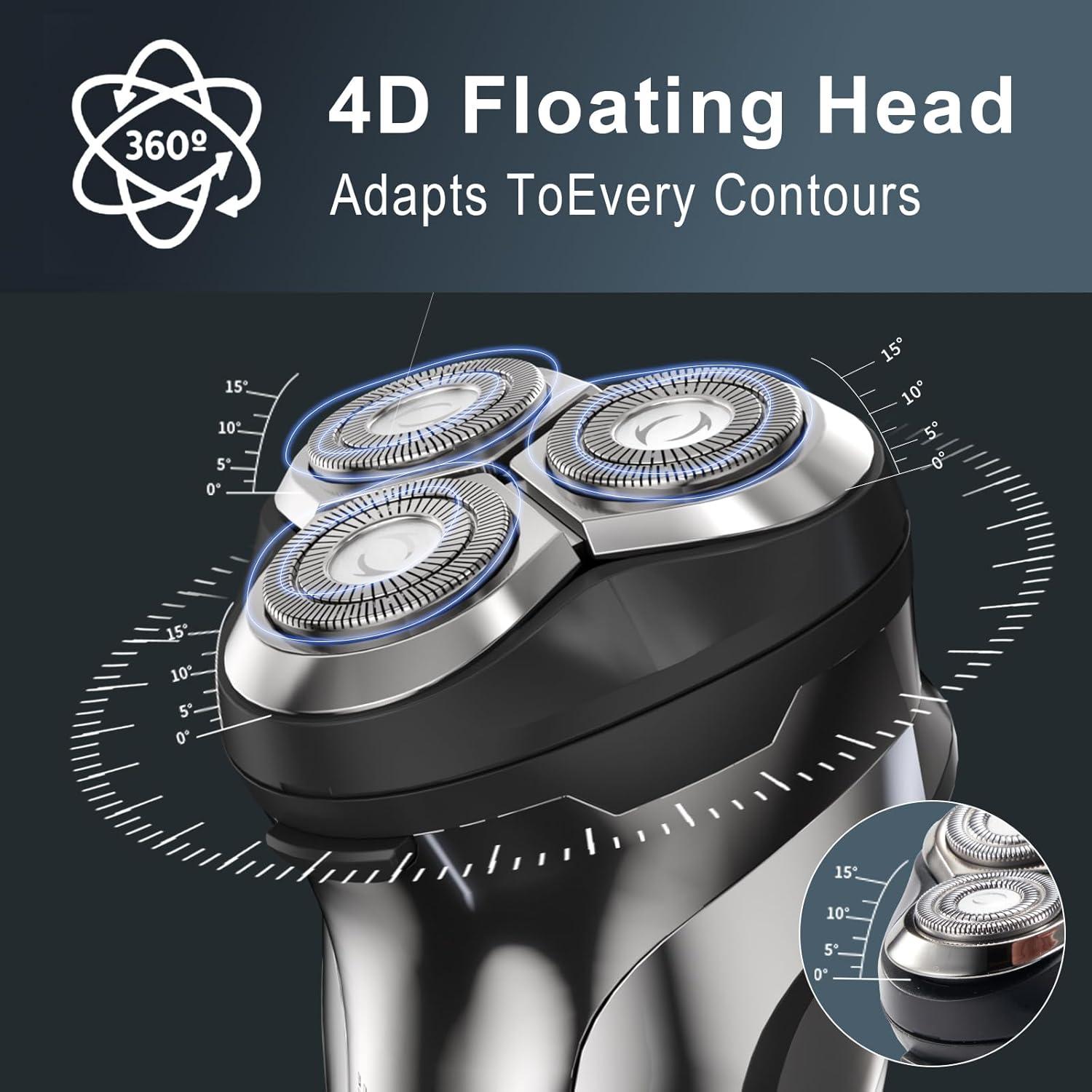 Afeitadora eléctrica KOMINGDON impermeable USB-C 4D con recortadora