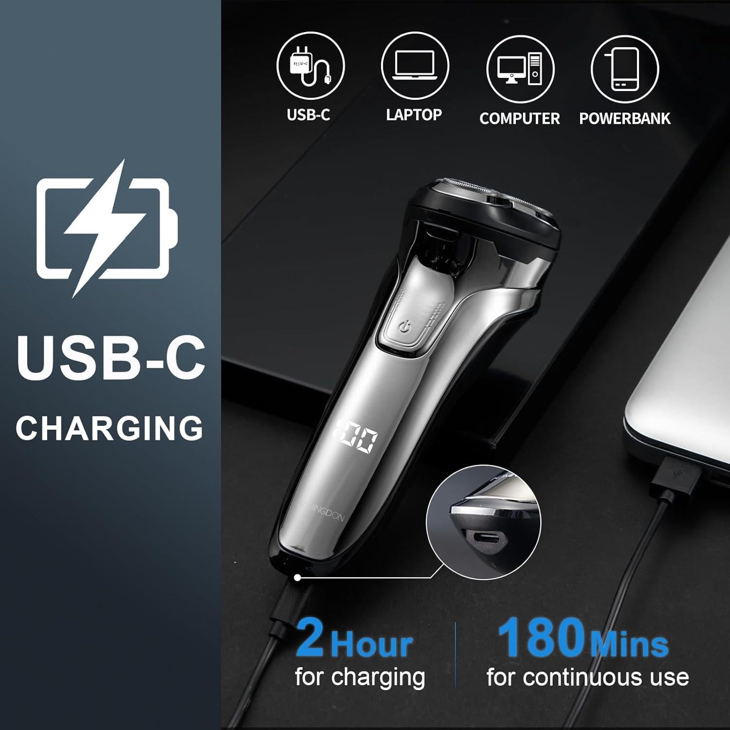 Afeitadora eléctrica KOMINGDON impermeable USB-C 4D con recortadora