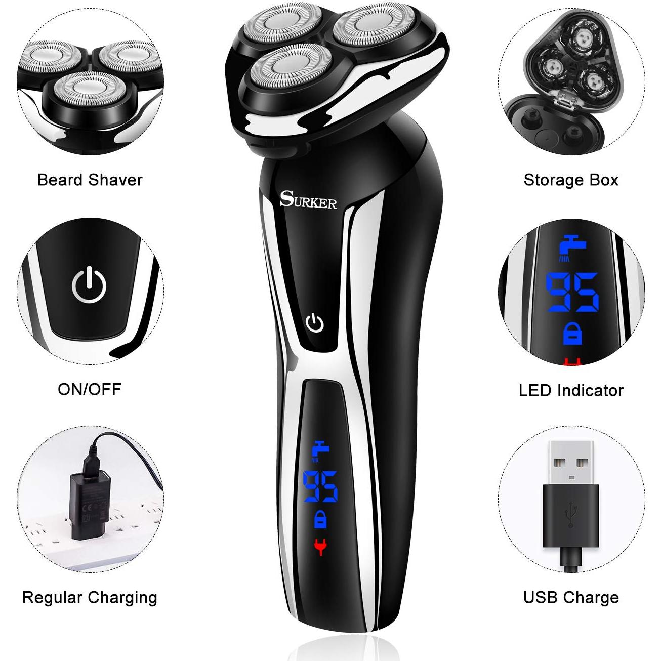 Cortadora de Cabello Eléctrica SURKER 3 en 1 Impermeable USB