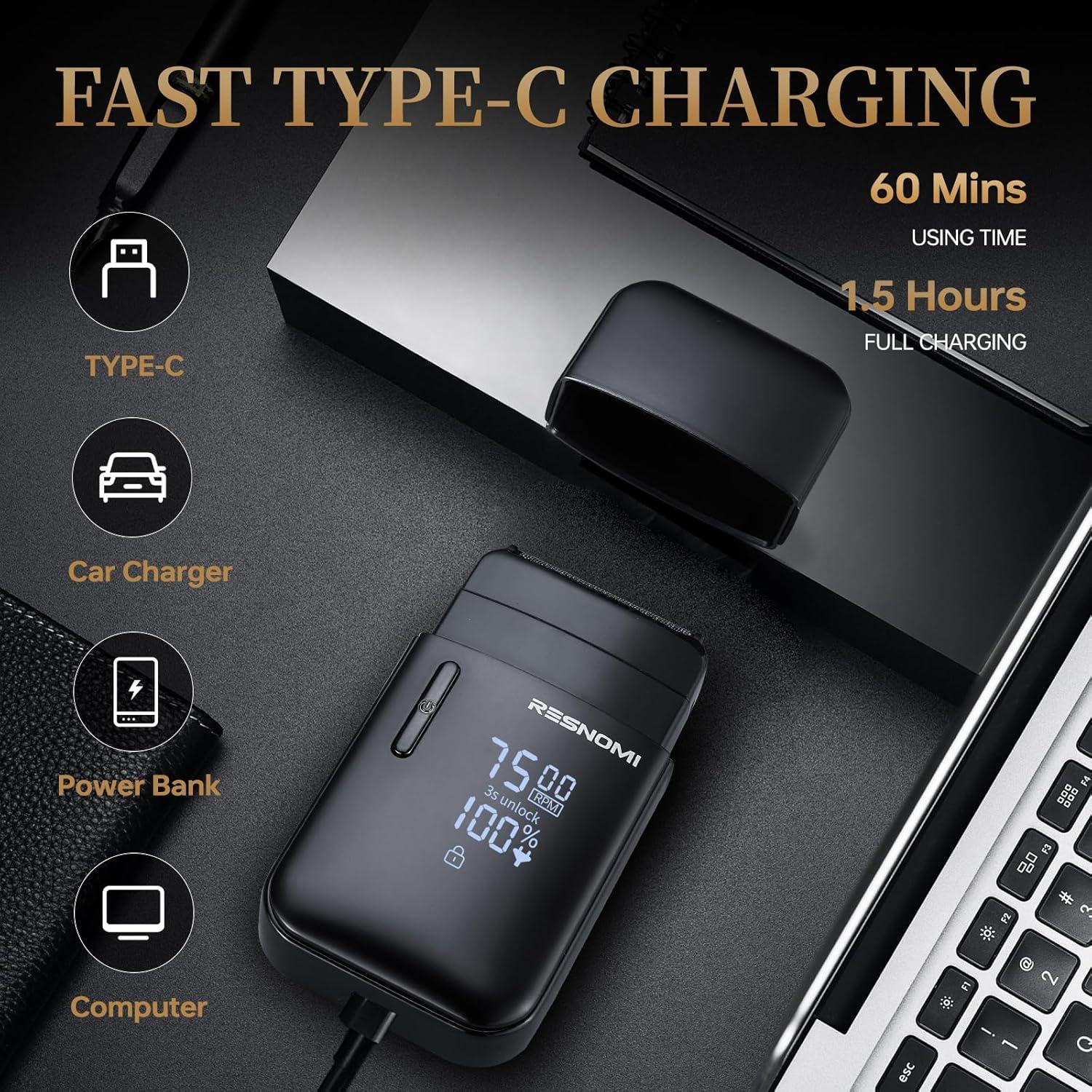 Afeitadora Eléctrica RESNOMI para Hombres, IPX7, 2 Cuchillas