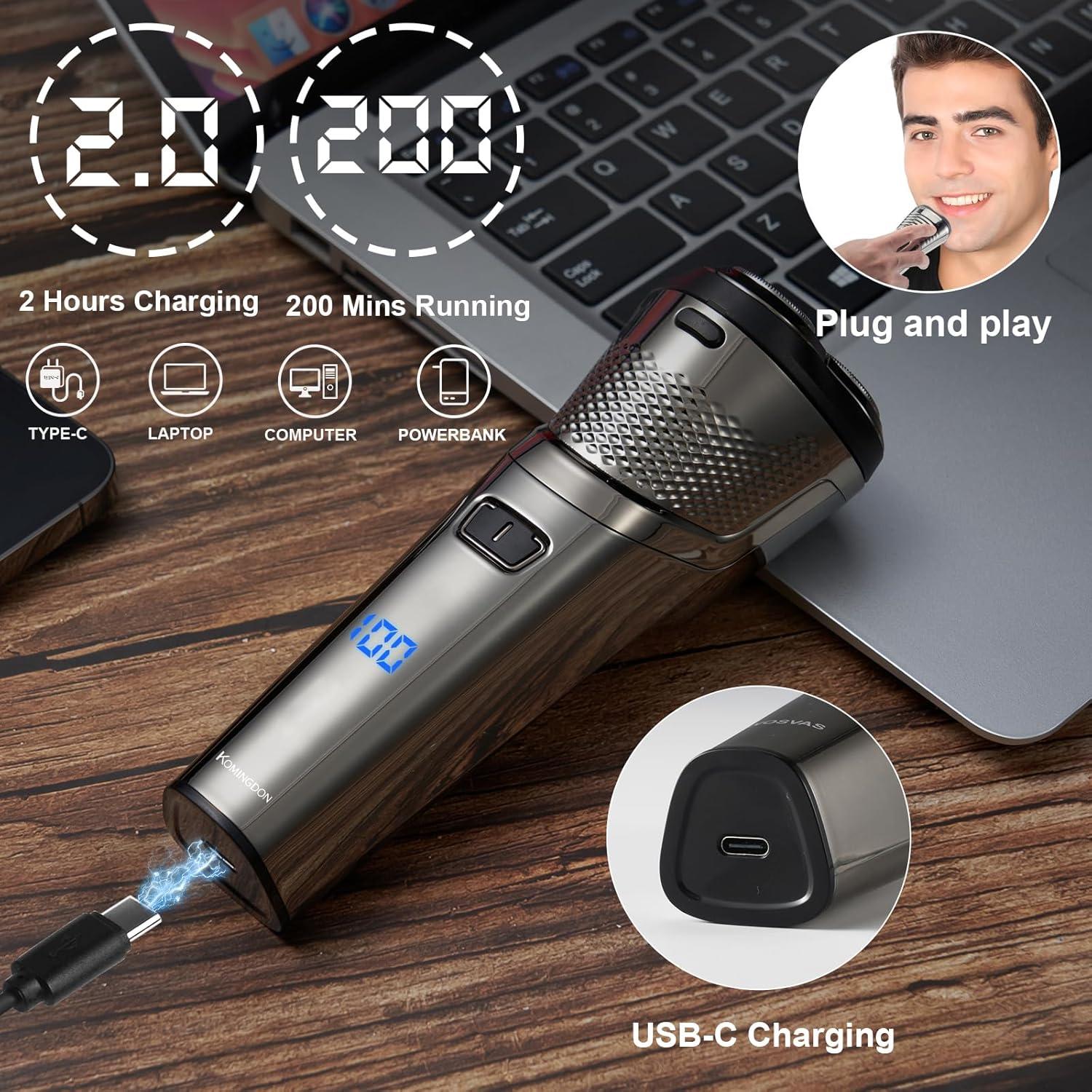 Afeitadora eléctrica KOMINGDON FK-376 USB-C, 3D, a prueba de agua