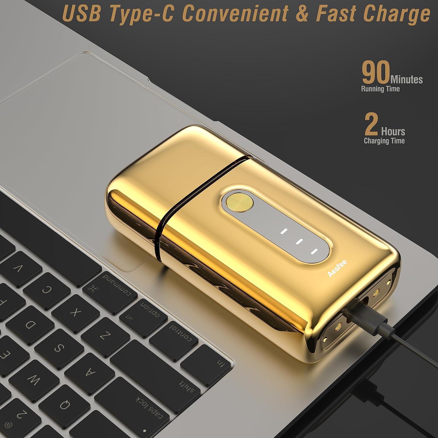 Afeitadora eléctrica Aesfee AF-8058N para hombres - Doble lámina, recargable USB-C, a prueba de agua