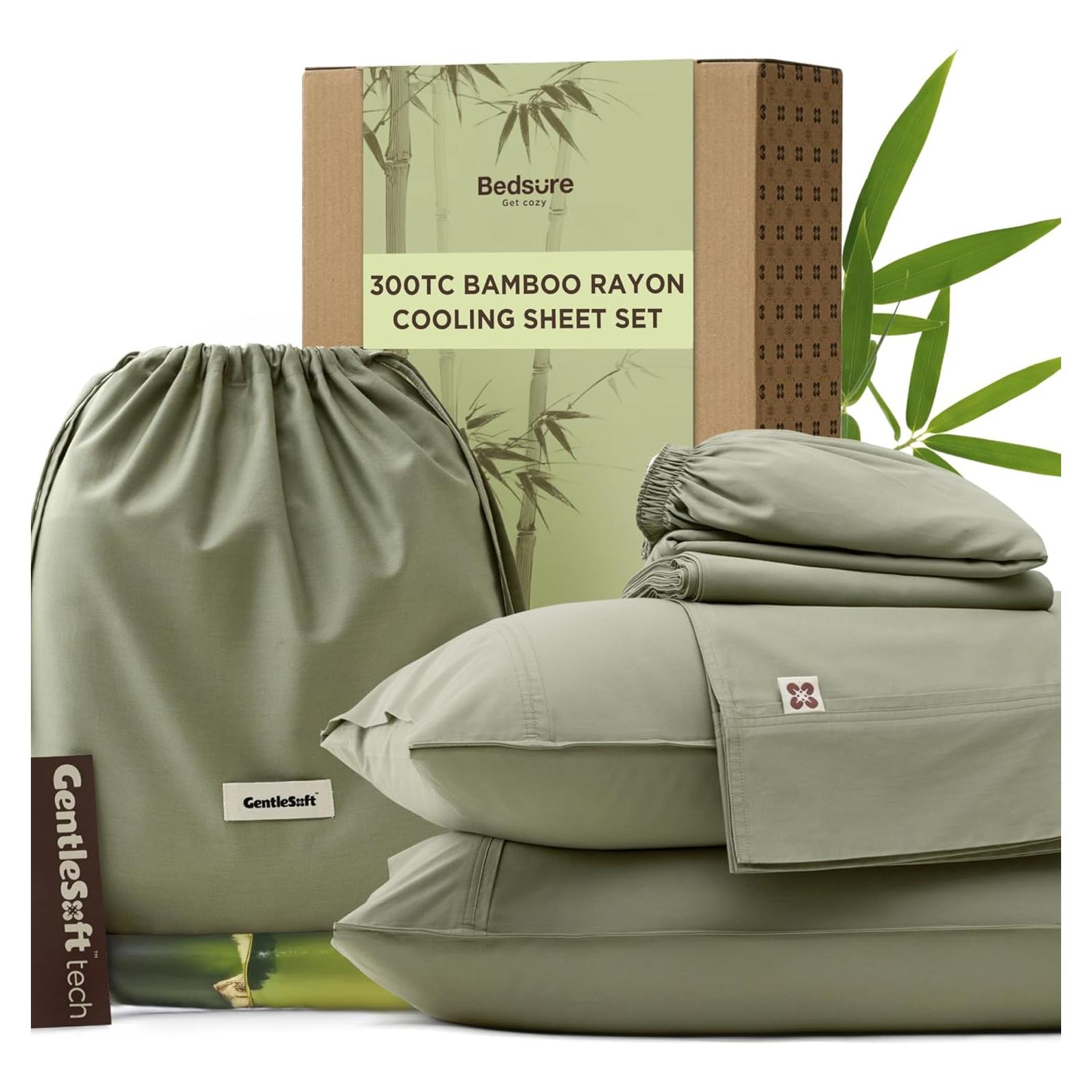 Juego de Sábanas Cooling Bedsure King Verde Salvia 60% Rayón