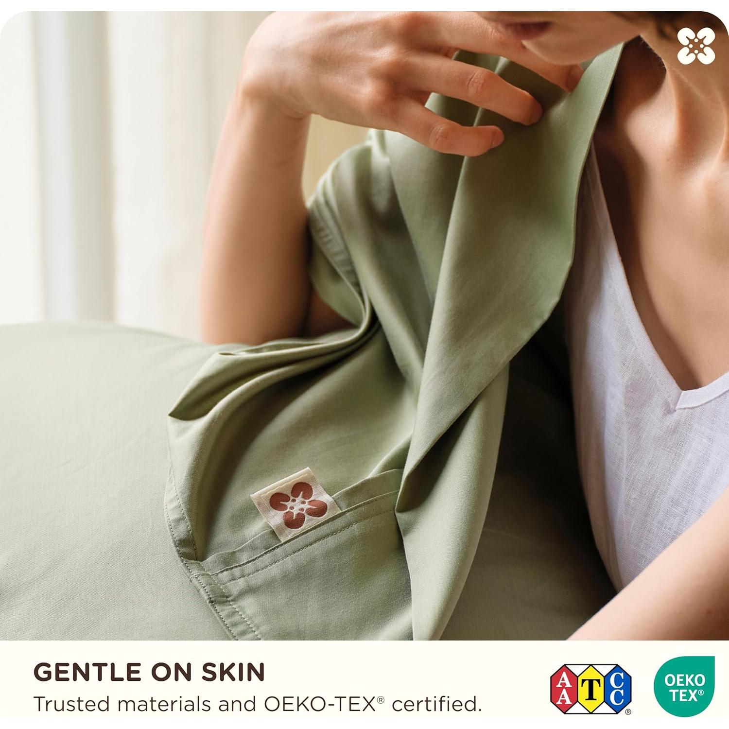 Juego de Sábanas Cooling Bedsure King Verde Salvia 60% Rayón