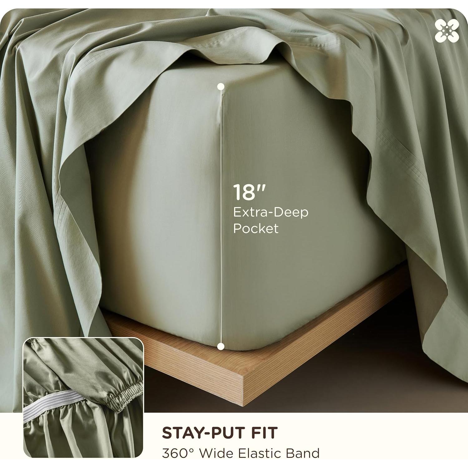 Juego de Sábanas Cooling Bedsure King Verde Salvia 60% Rayón