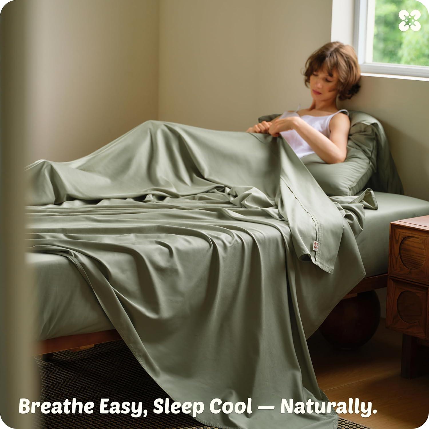 Juego de Sábanas Cooling Bedsure King Verde Salvia 60% Rayón