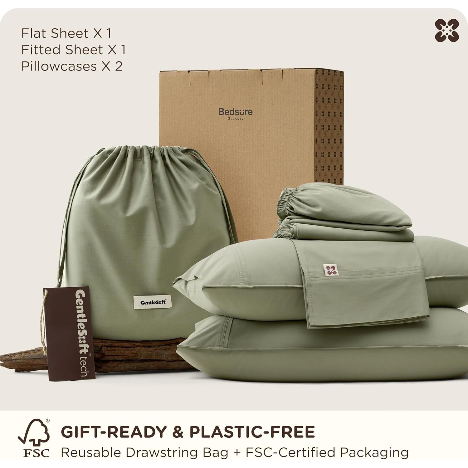 Juego de Sábanas Cooling Bedsure King Verde Salvia 60% Rayón