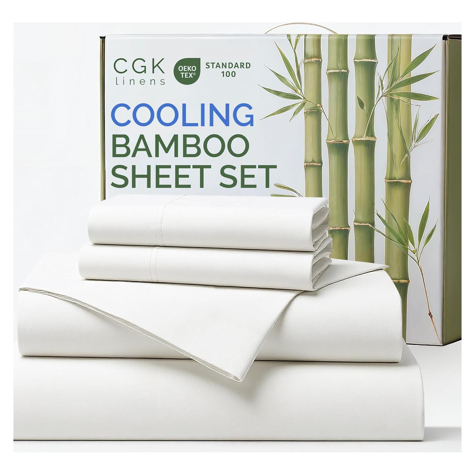 Juego de Sábanas de Bambú CGK Completo 100% Rayón Blanco