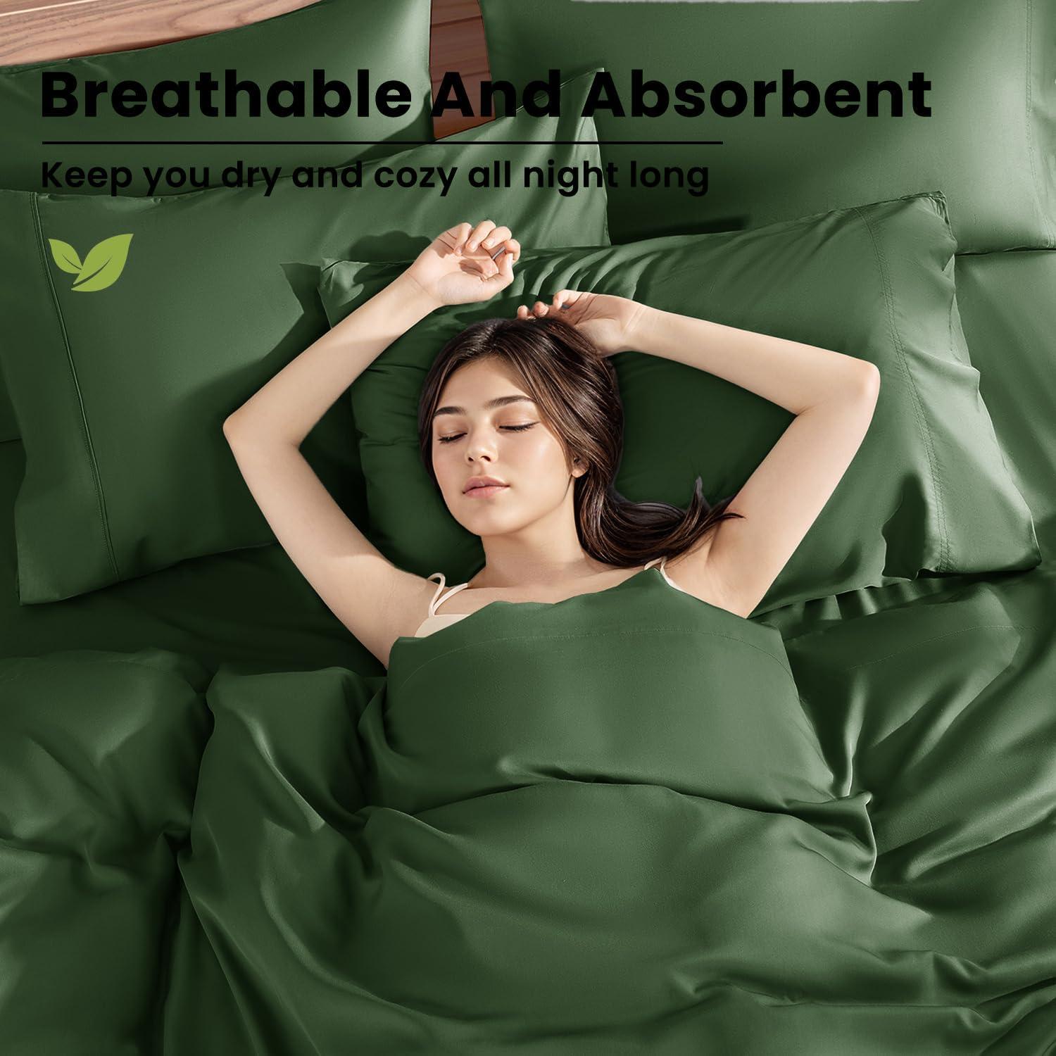Juego de Sábanas Reina Shilucheng 100% Viscosa de Bambú Oliva