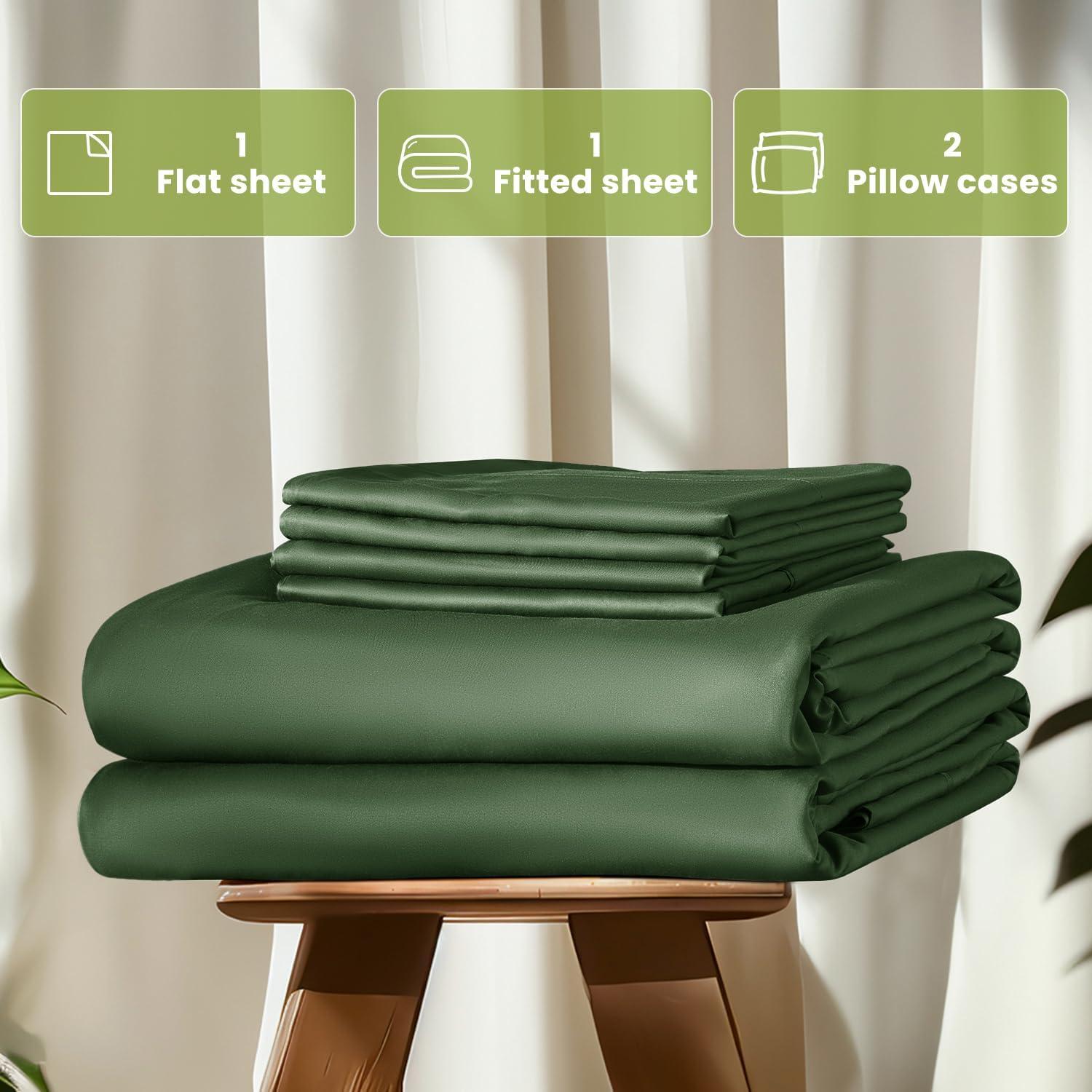 Juego de Sábanas Reina Shilucheng 100% Viscosa de Bambú Oliva