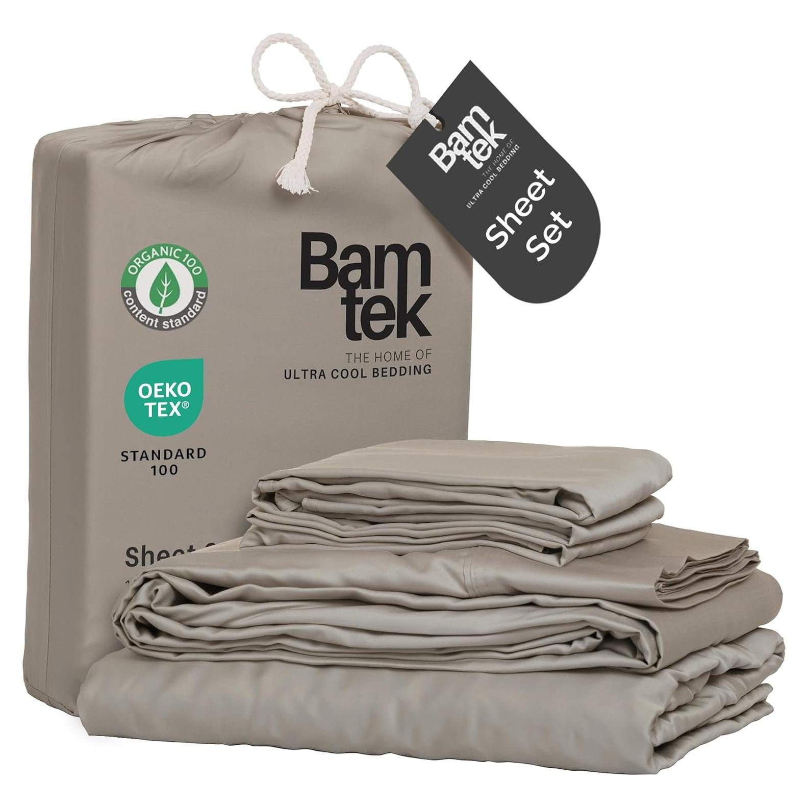 Juego de Sábanas Queen Bamtek 100% Viscosa de Bambú Arena