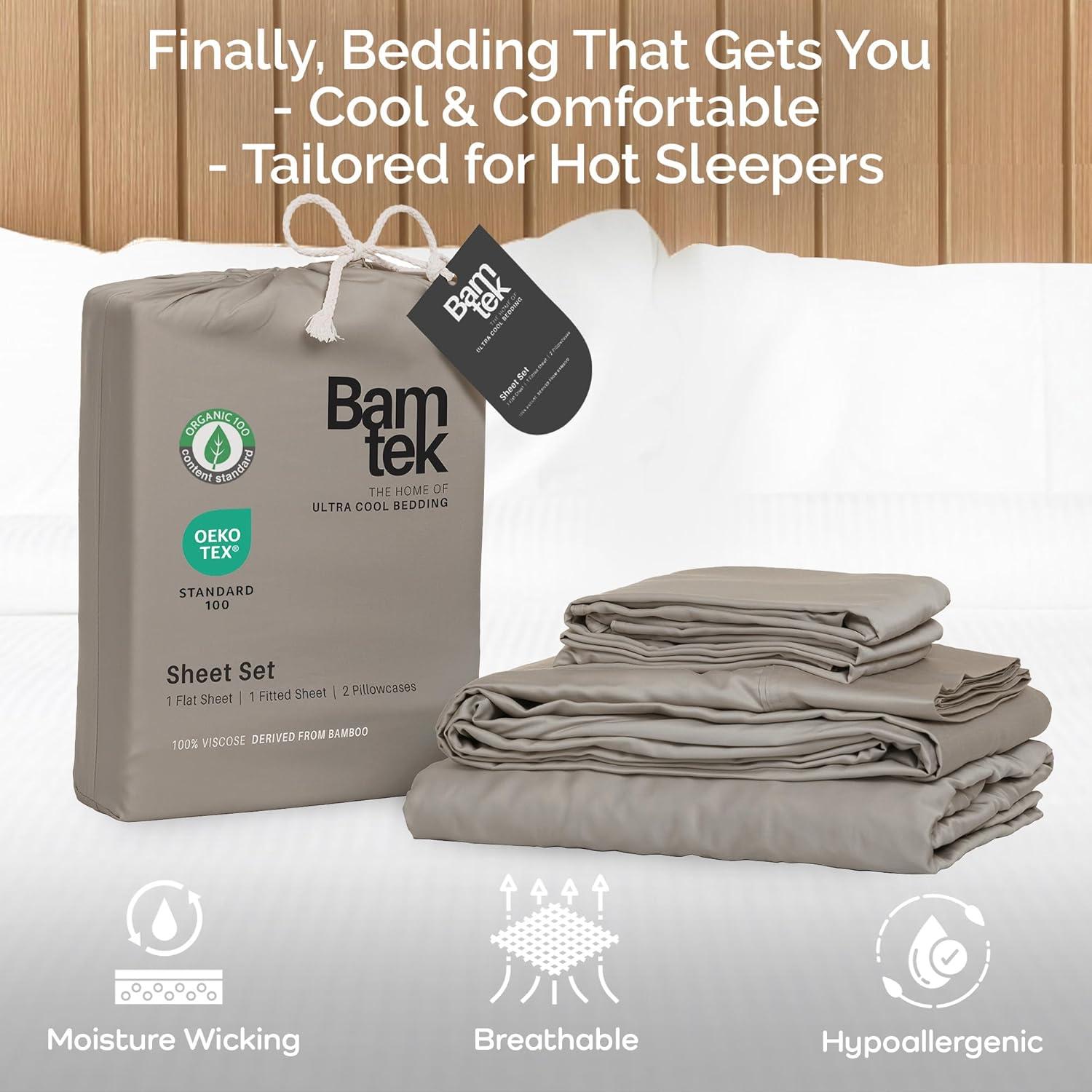 Juego de Sábanas Queen Bamtek 100% Viscosa de Bambú Arena