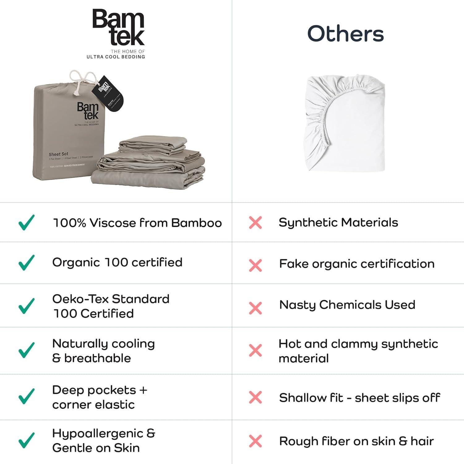 Juego de Sábanas Queen Bamtek 100% Viscosa de Bambú Arena