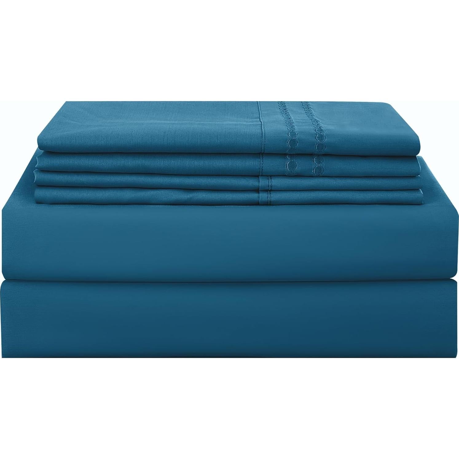 Juego de Sábanas Reina 6pcs MICORAL 60% Microfibra Azul Real