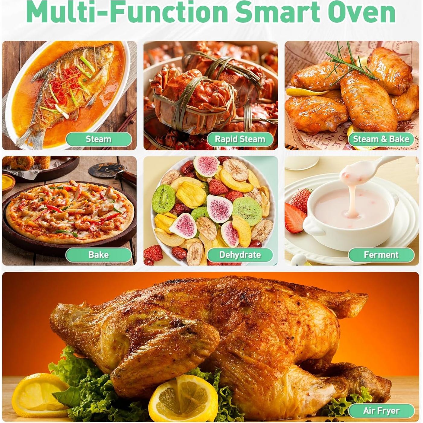 Horno de Aire Multifuncional Secura 13QT Verde Menta 8 en 1