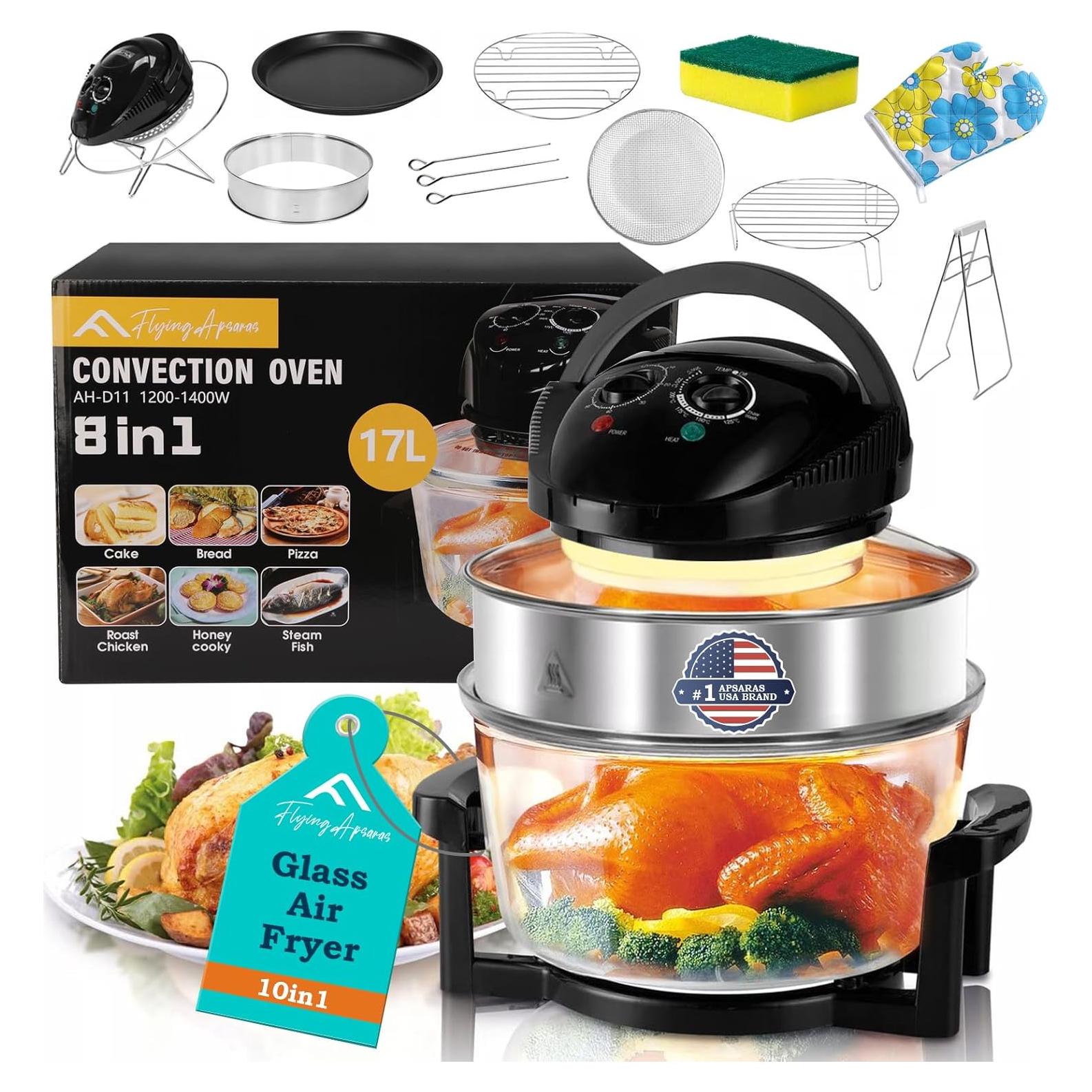 Freidora de Aire de Vidrio APSARAS USA 17 Cuartos 10 en 1