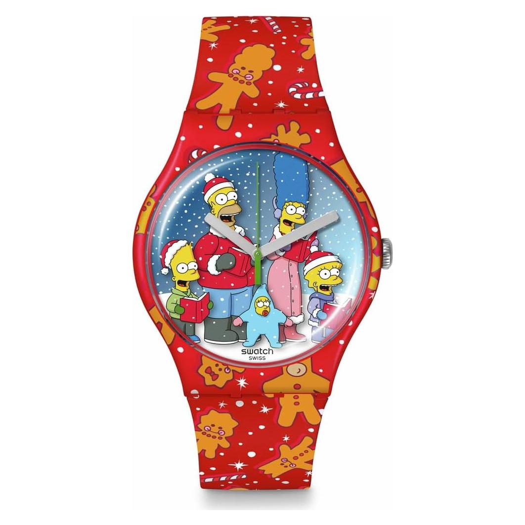 Reloj Swatch New Gent Los Simpsons Rojo 41mm Cuarzo Impermeable