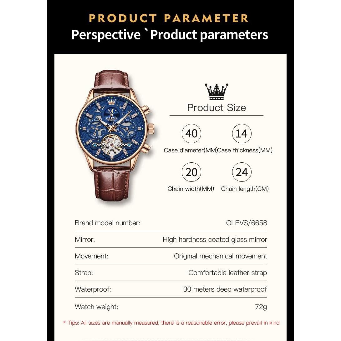 Reloj Mecánico Automático OLEVS para Hombre Cuero Marrón