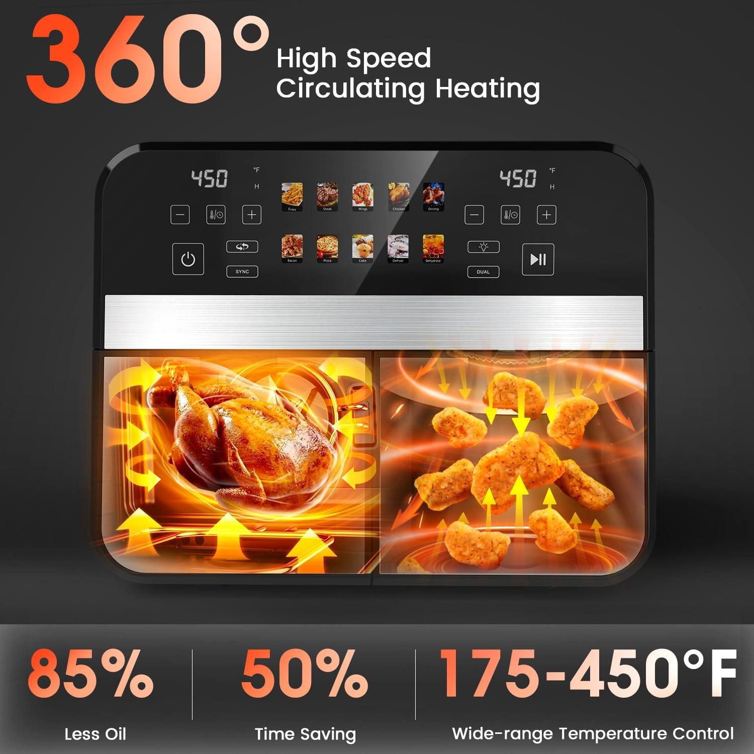 Freidora de Aire Doble Cesta Kaitol KAF03 10QT Digital 12 en 1