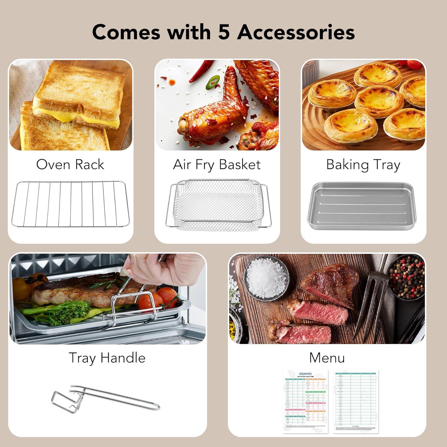 Horno Tostador de Aire OSAMKO 12L 6 en 1 Acero Inoxidable